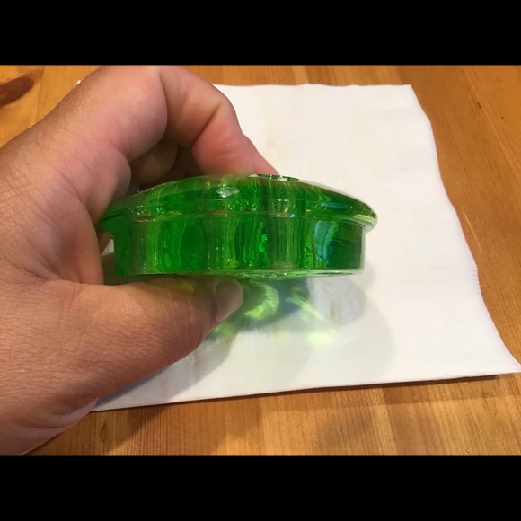 VINTAGE URANIUM GLASS FLOWER FROG GLOWY GREEN! - Picture 6 of 10